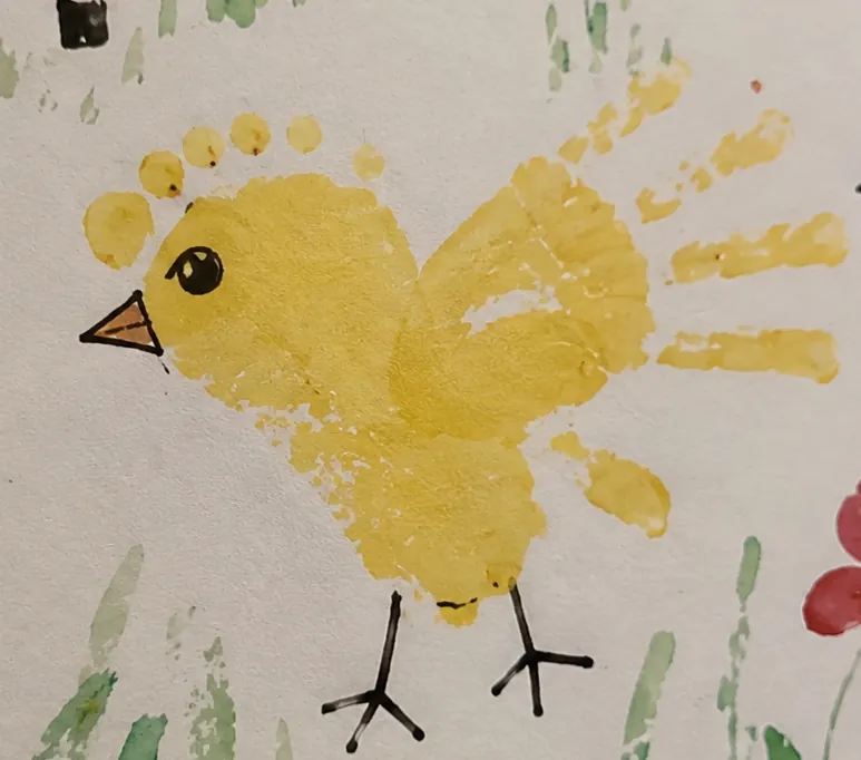 Poussin r&eacute;alis&eacute; &agrave; partir d&rsquo;empreintes de pied et de main